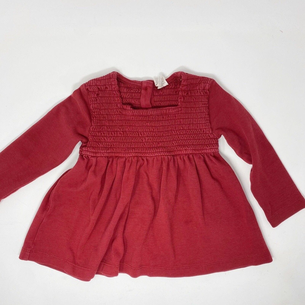 Kate Quinn Long Sleeve Smocked Top Organic Cotton Red Sz 18-24 Mo